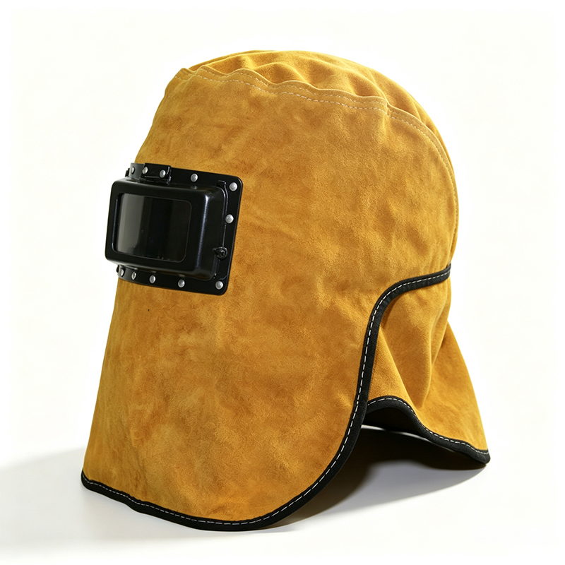 Желтый откидной сварочный капюшон с автоматическим затемнением из воловьей кожи